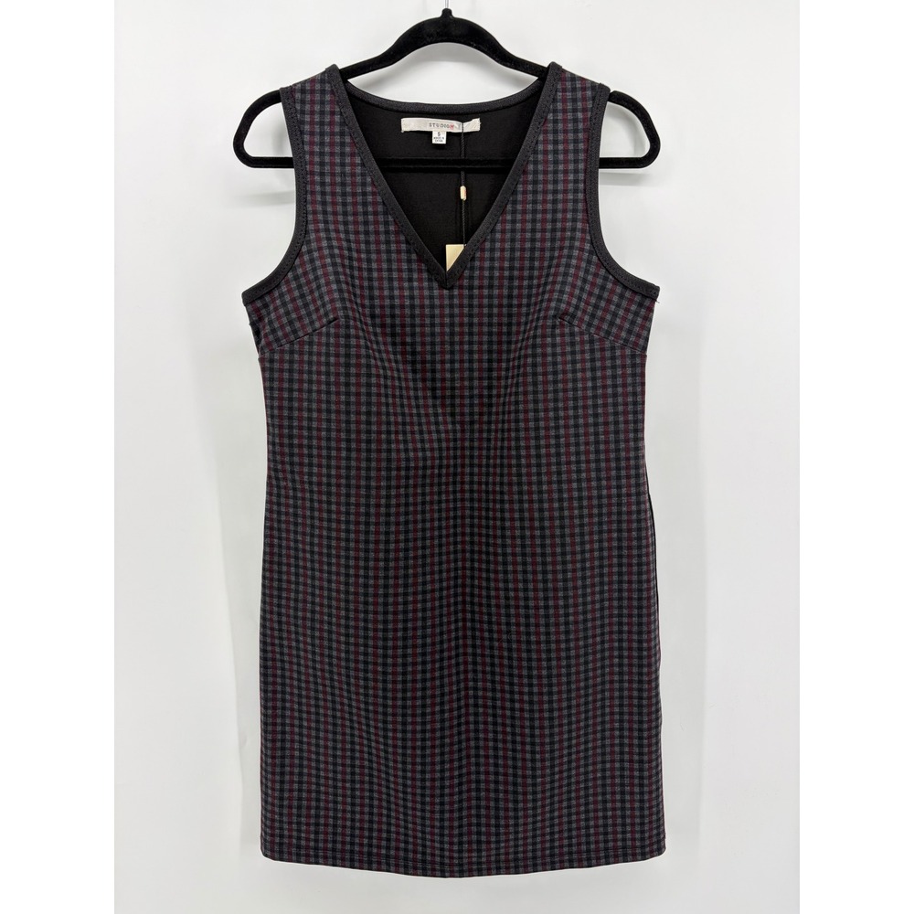 Studio M Jacqueline Multicolor Plaid V Neck Sleeveless Dress Career Business‎ S